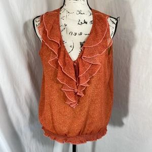 Jacklyn Smith Woman's Ruffle V-Neck Sleeveless 1/2 Button Down Blouse Sz M